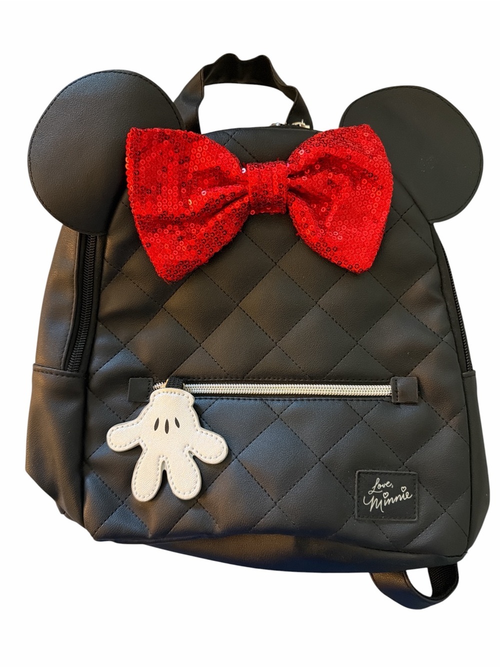 Disney Minnie Mouse Mini Backpack Woman's Black Quilted Ears Red Bow